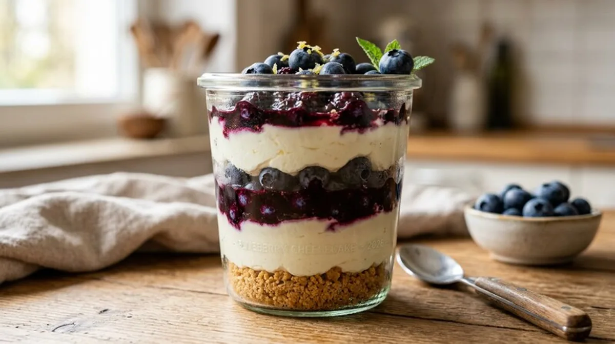 Cannabis-Blueberry Cheesecake im Glas mit infundierter Butter