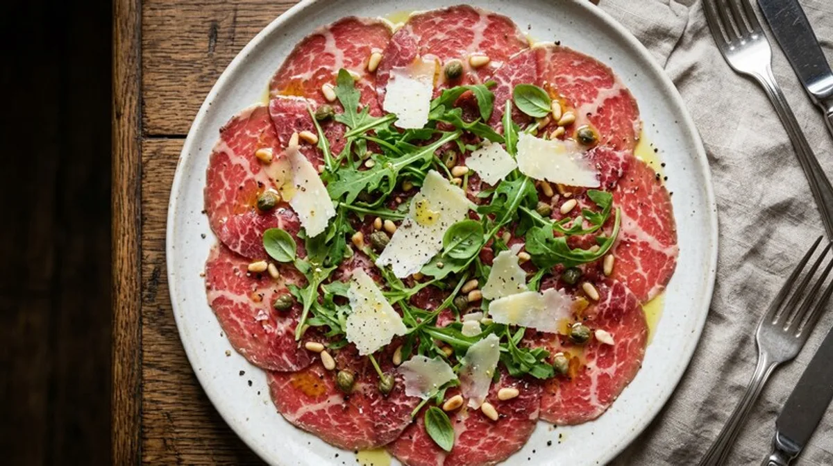 Infused Beef Carpaccio with Rocket & Parmesan